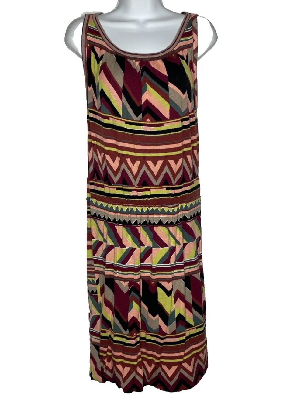 M by Missoni Sleeveless Sheath Dress Size S Pink Green Striped Abstract Geo